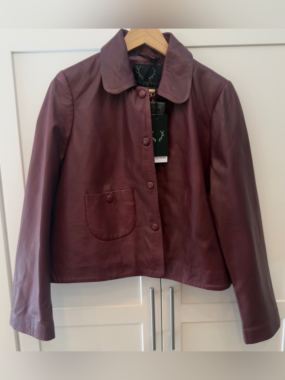 NWT Bod & Christensen Plum Leather Jacket Size Large Wine Burgundy Soft Genuine